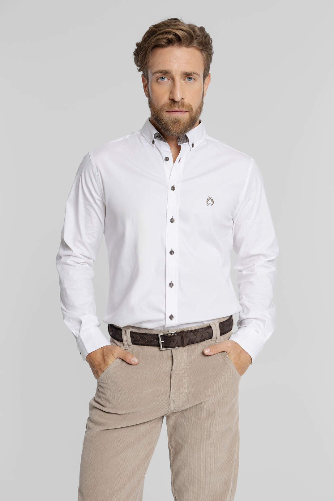 Biała koszula Regular Fit z kołnierzykiem button-down
