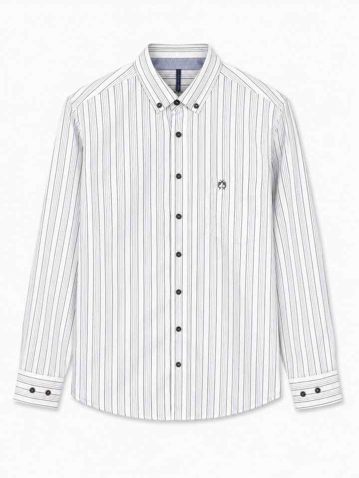 Biała koszula męska w granatowe prążki Button Down Modern Fit