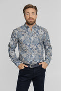 Niebieska koszula męska w kwiatowy wzór Button Down Regular Fit