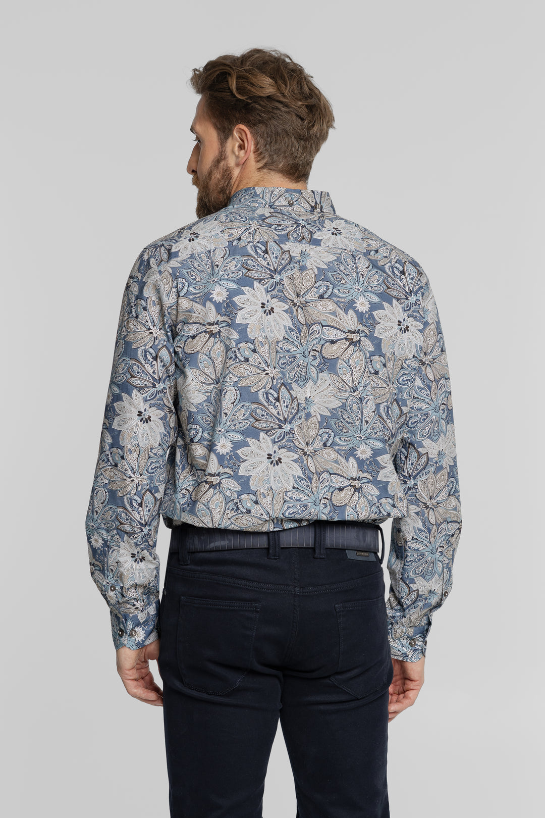 Niebieska koszula męska w kwiatowy wzór Button Down Regular Fit