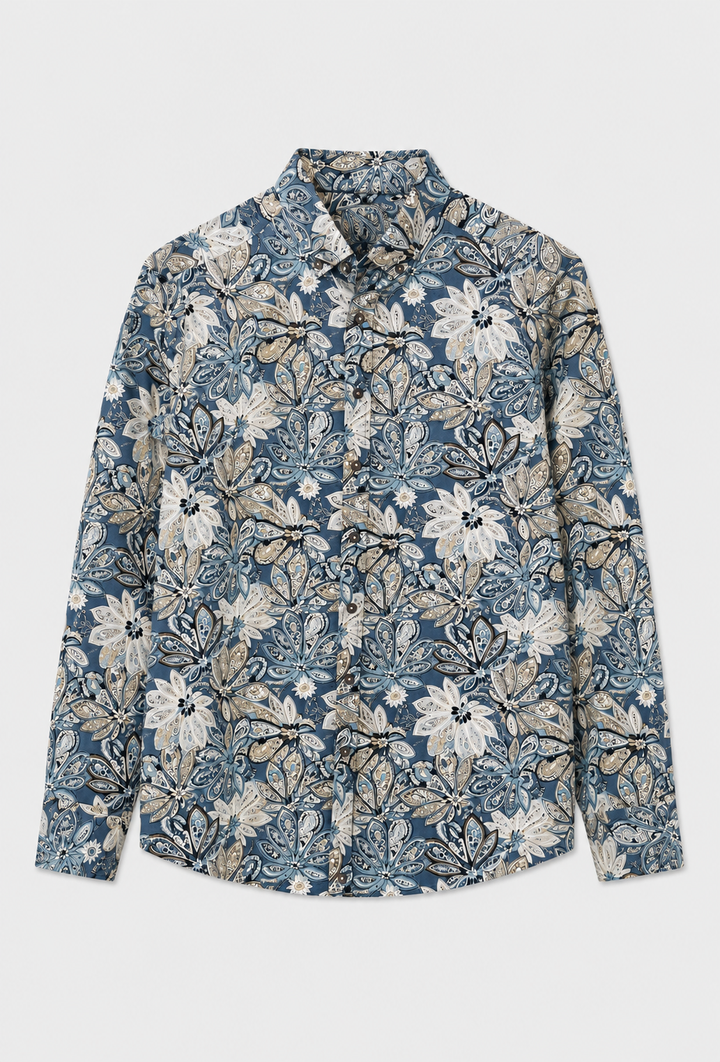 Niebieska koszula męska w kwiatowy wzór Button Down Regular Fit