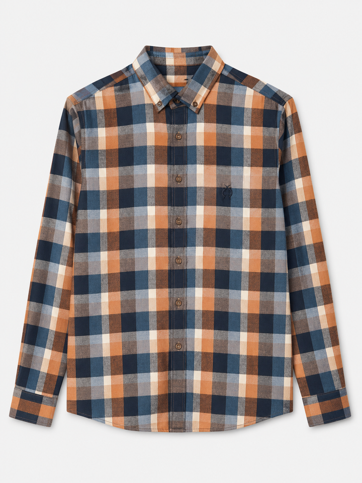 Koszula męska w kratę granatowo-beżową Button Down Regular Fit