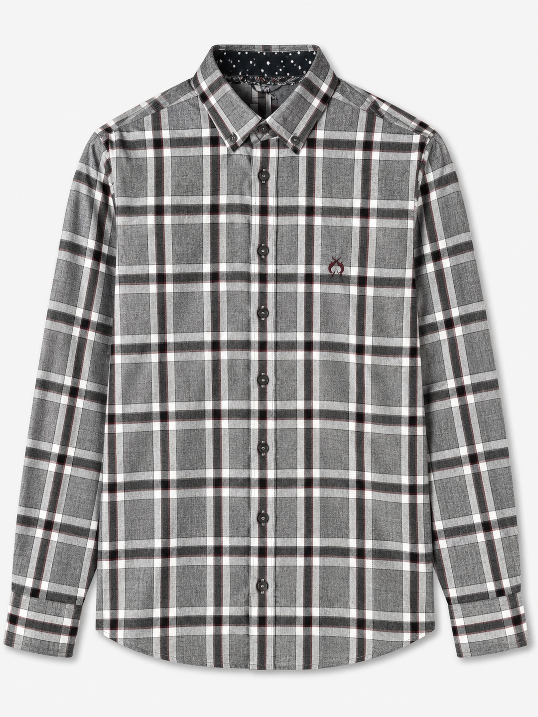 Koszula męska w kratę flanelową szaro-bordową z kołnierzykiem button-down Regular Fit