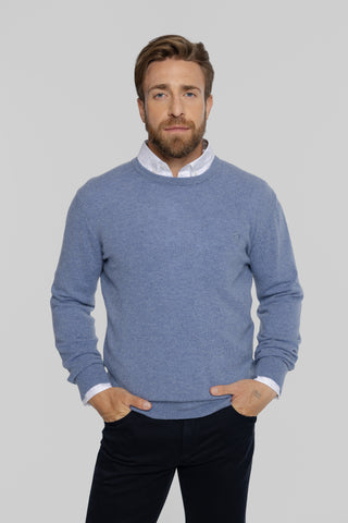 Błękitny sweter męski z okrągłym dekoltem Regular Fit