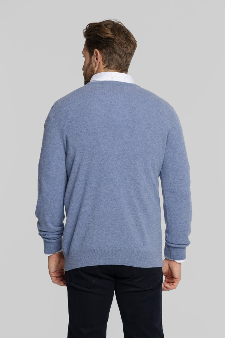 Błękitny sweter męski z okrągłym dekoltem Regular Fit