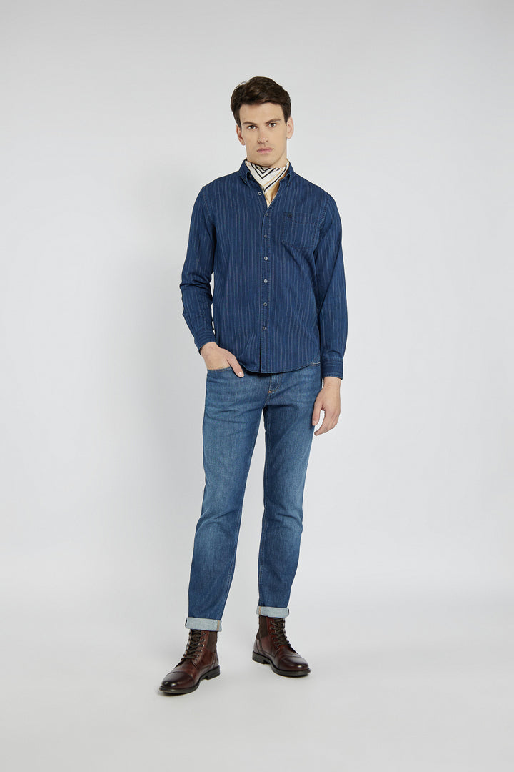 Męskie spodnie jeansowe granatowe o prostym kroju