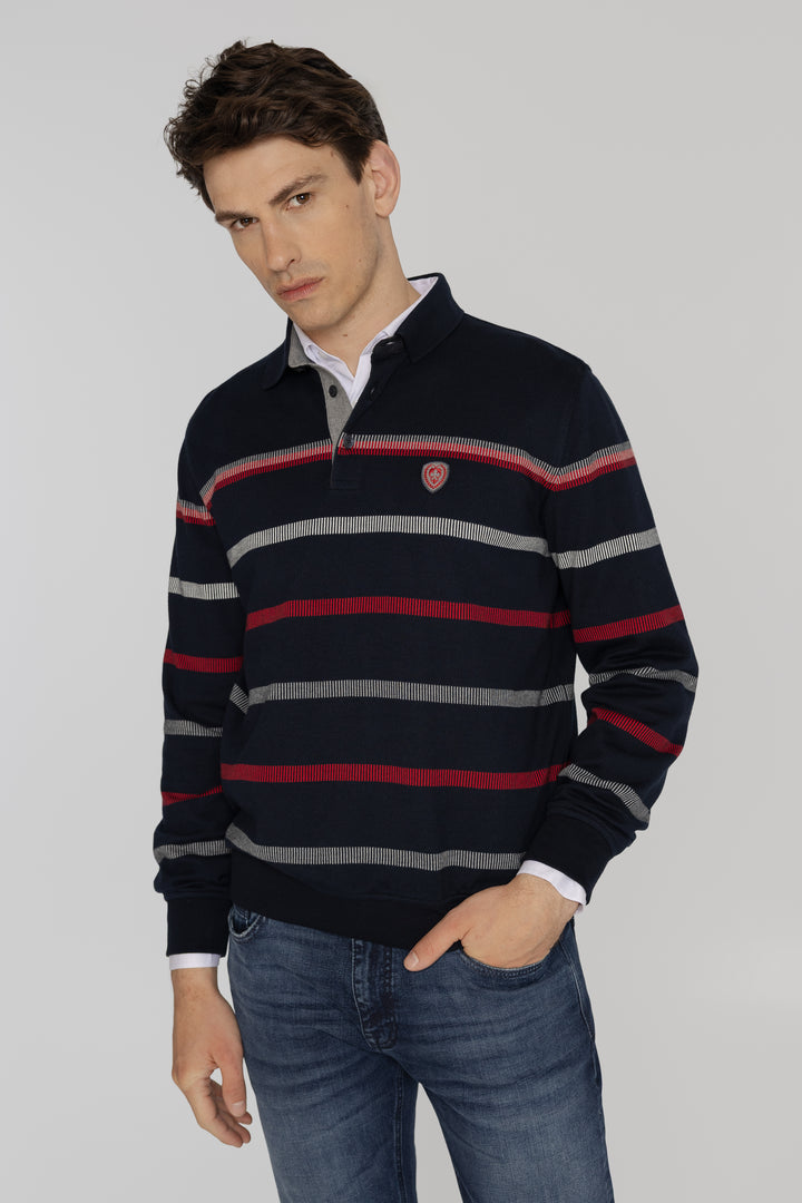 Męski sweter polo w paski Regular Fit