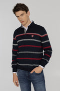 Męski sweter polo w paski Regular Fit