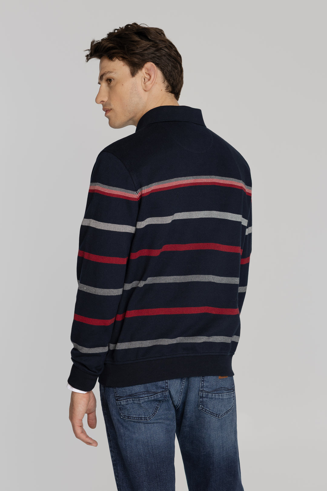 Męski sweter polo w paski Regular Fit
