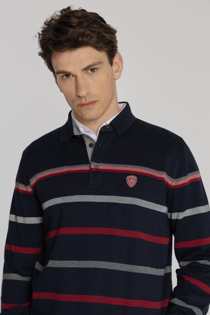 Męski sweter polo w paski Regular Fit
