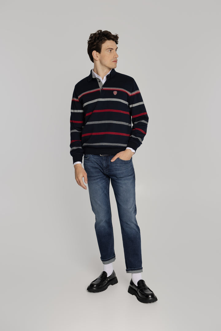 Męski sweter polo w paski Regular Fit
