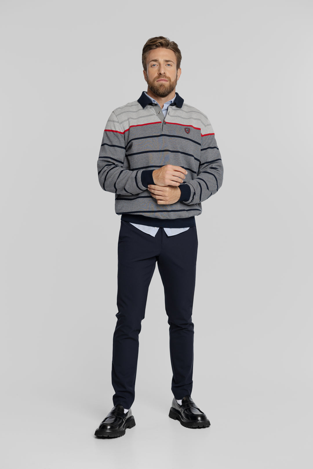 Szara bluza polo w paski