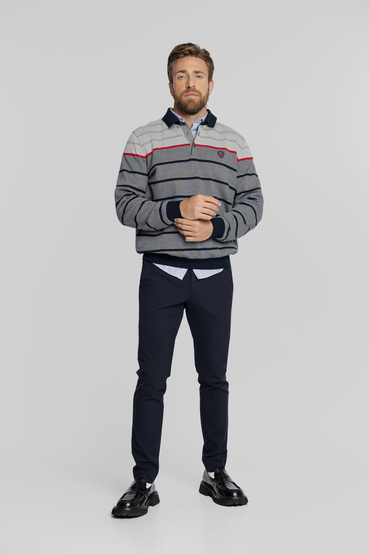Szara bluza polo w paski