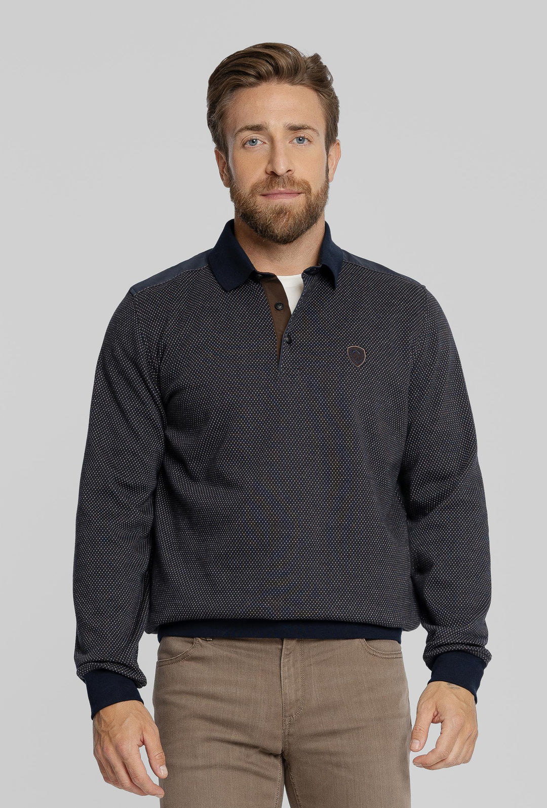 Męska bluza polo z mikrowzorem Regular Fit