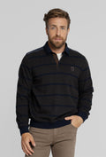 Męska bluza polo w granatowo-brązowe pasy z długim rękawem Regular Fit