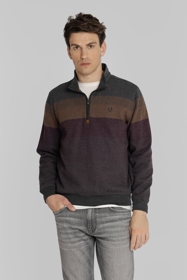 Męska bluza ze stójką i zamkiem 1/4 w odcieniach grafitu i bordo Regular Fit