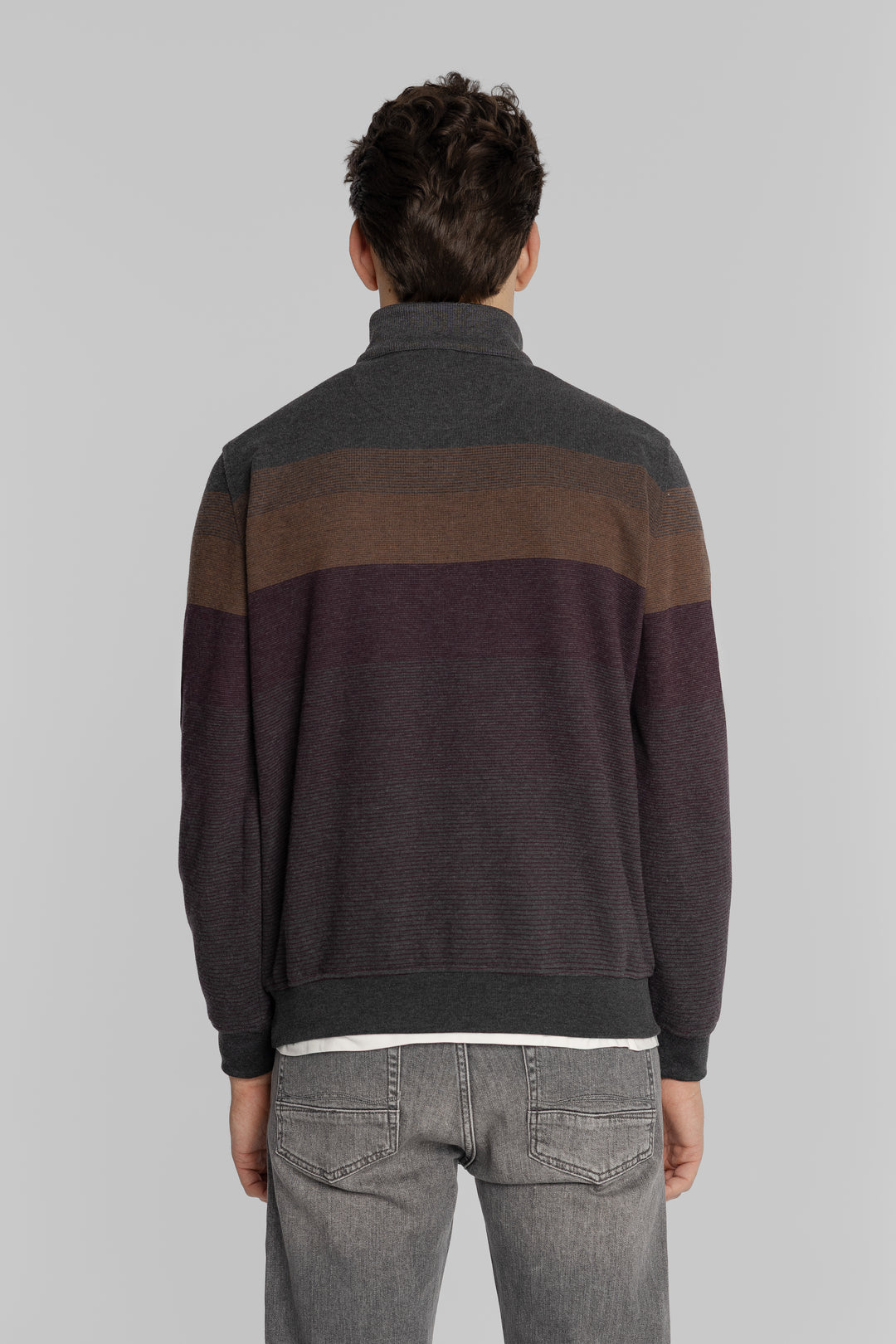 Męska bluza ze stójką i zamkiem 1/4 w odcieniach grafitu i bordo Regular Fit