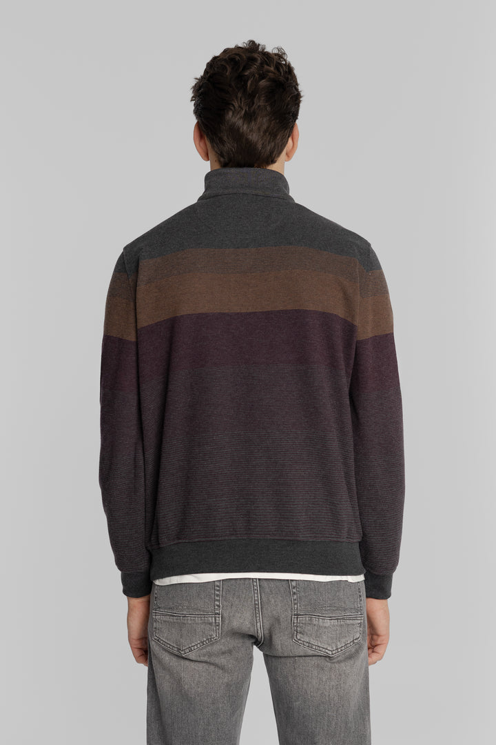 Męska bluza ze stójką i zamkiem 1/4 w odcieniach grafitu i bordo Regular Fit
