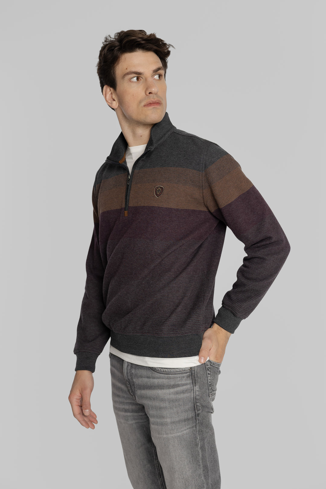 Męska bluza ze stójką i zamkiem 1/4 w odcieniach grafitu i bordo Regular Fit