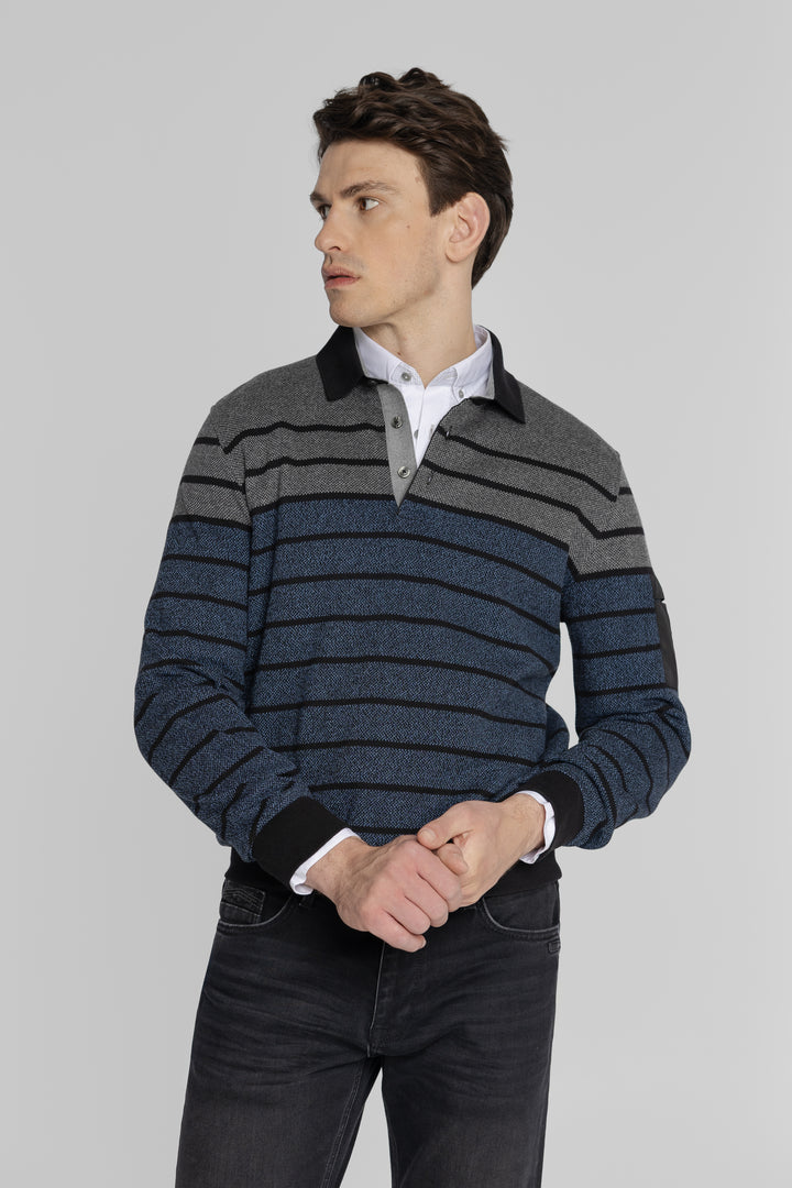 Męska bluza polo w paski Regular Fit