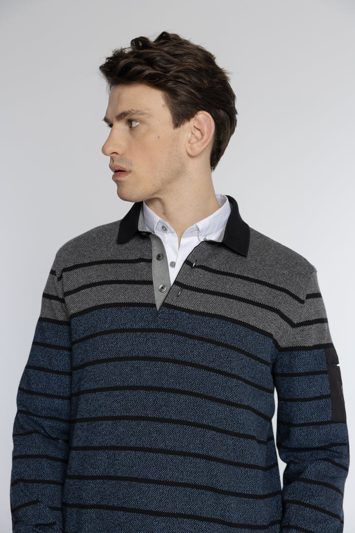 Męska bluza polo w paski Regular Fit