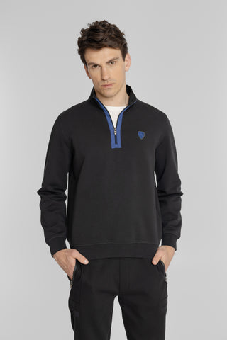 Męska bluza ze stójką i zamkiem 1/4 czarna Regular Fit