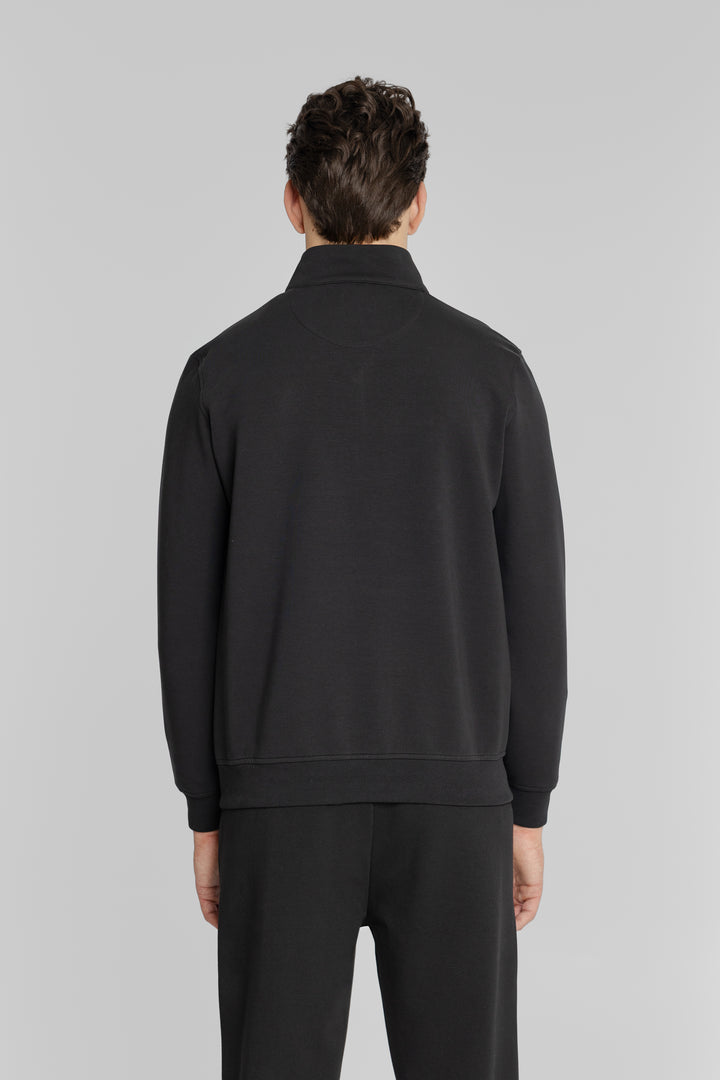 Męska bluza ze stójką i zamkiem 1/4 czarna Regular Fit