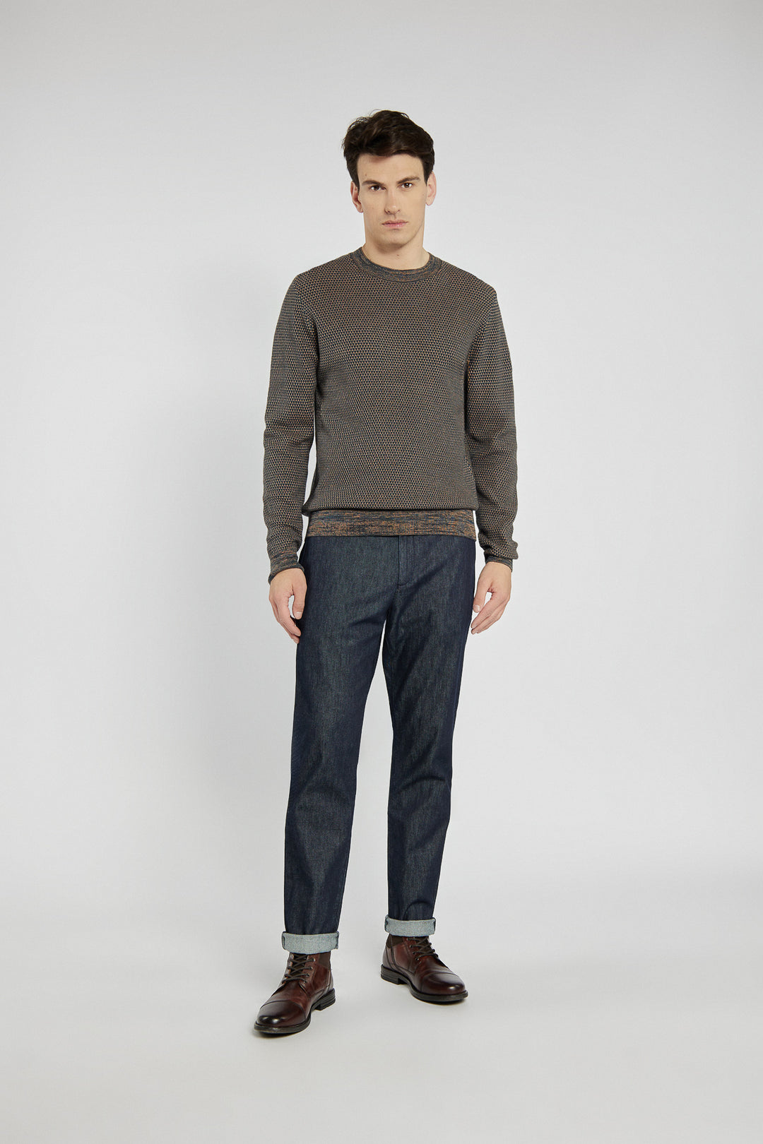 Męskie spodnie jeansowe granatowe o gładkiej strukturze