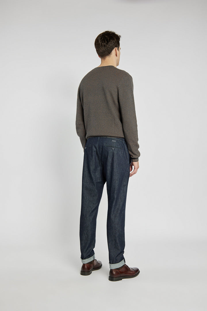 Męskie spodnie jeansowe granatowe o gładkiej strukturze