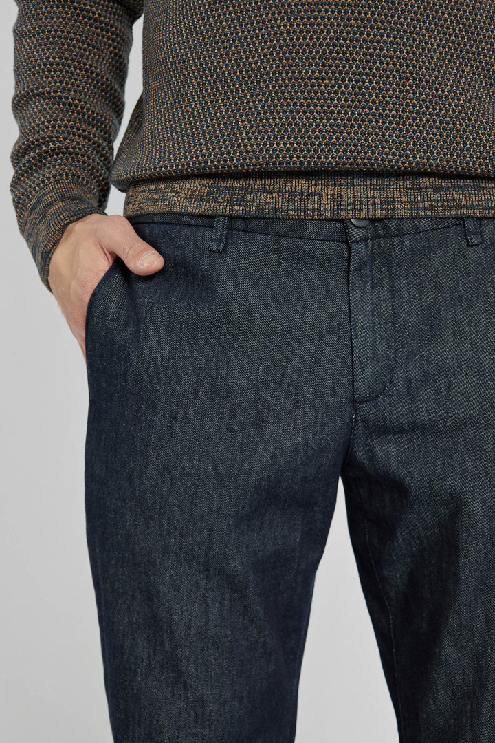 Męskie spodnie jeansowe granatowe o gładkiej strukturze