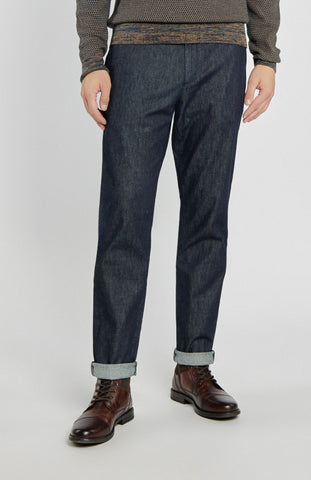 Męskie spodnie jeansowe granatowe o gładkiej strukturze