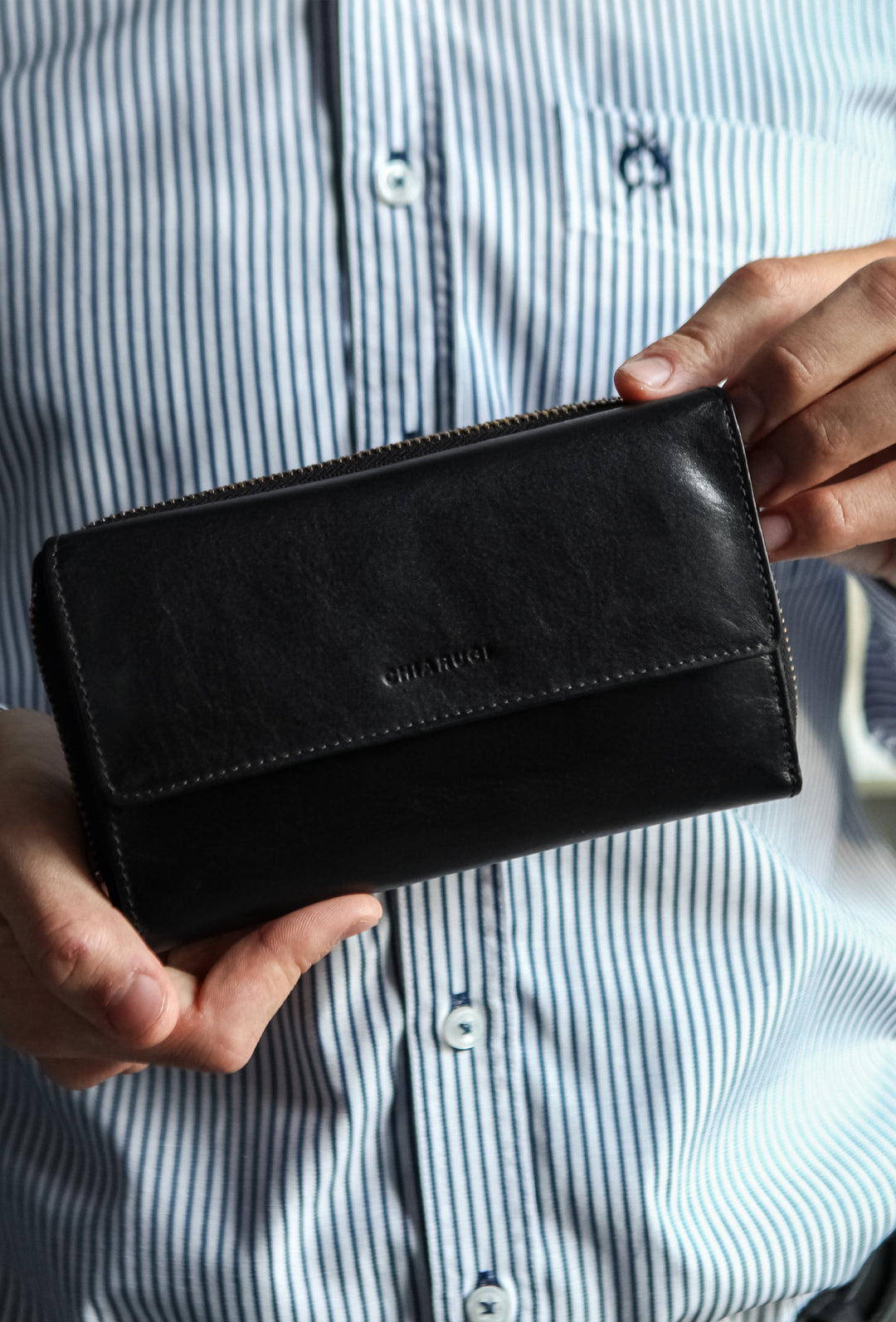 Kopertówka Skórzana Z Zamkiem, Klasyczna Czerń