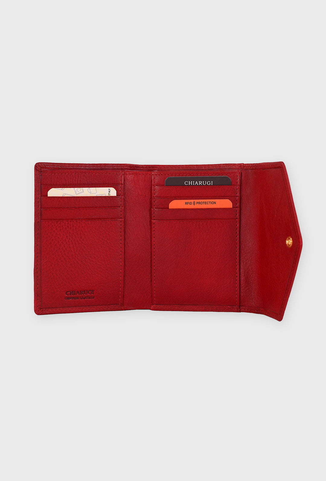 Skórzany Portfel Trifold, Intensywna Czerwień