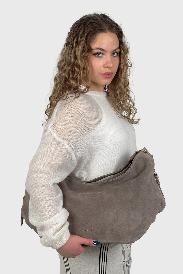 Miękka welurowa torebka hobo Fratelli kolor taupe