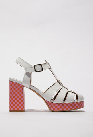 Białe sandały na kolorowym słupku FLY LONDON