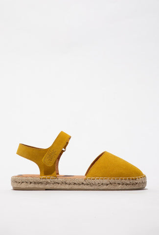 Żółte zamszowe espadryle damskie na plecionej podeszwie