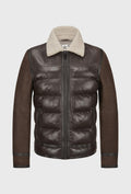 Brązowa skórzana kurtka pikowana z kołnierzem typu shearling