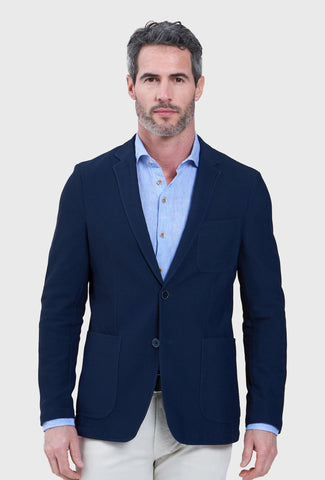 Granatowa marynarka męska z elastycznej dzianiny o strukturze