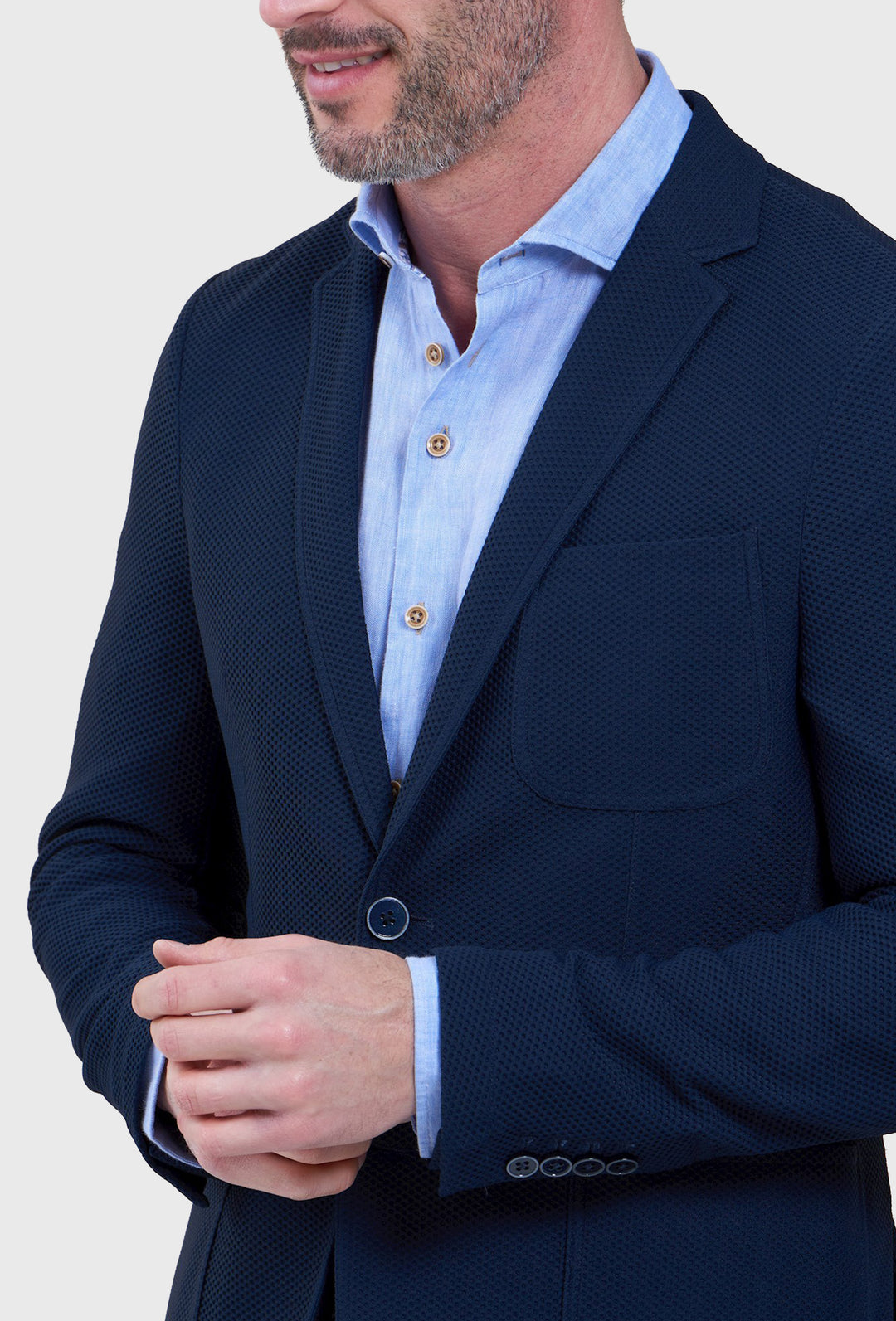 Granatowa marynarka męska z elastycznej dzianiny o strukturze