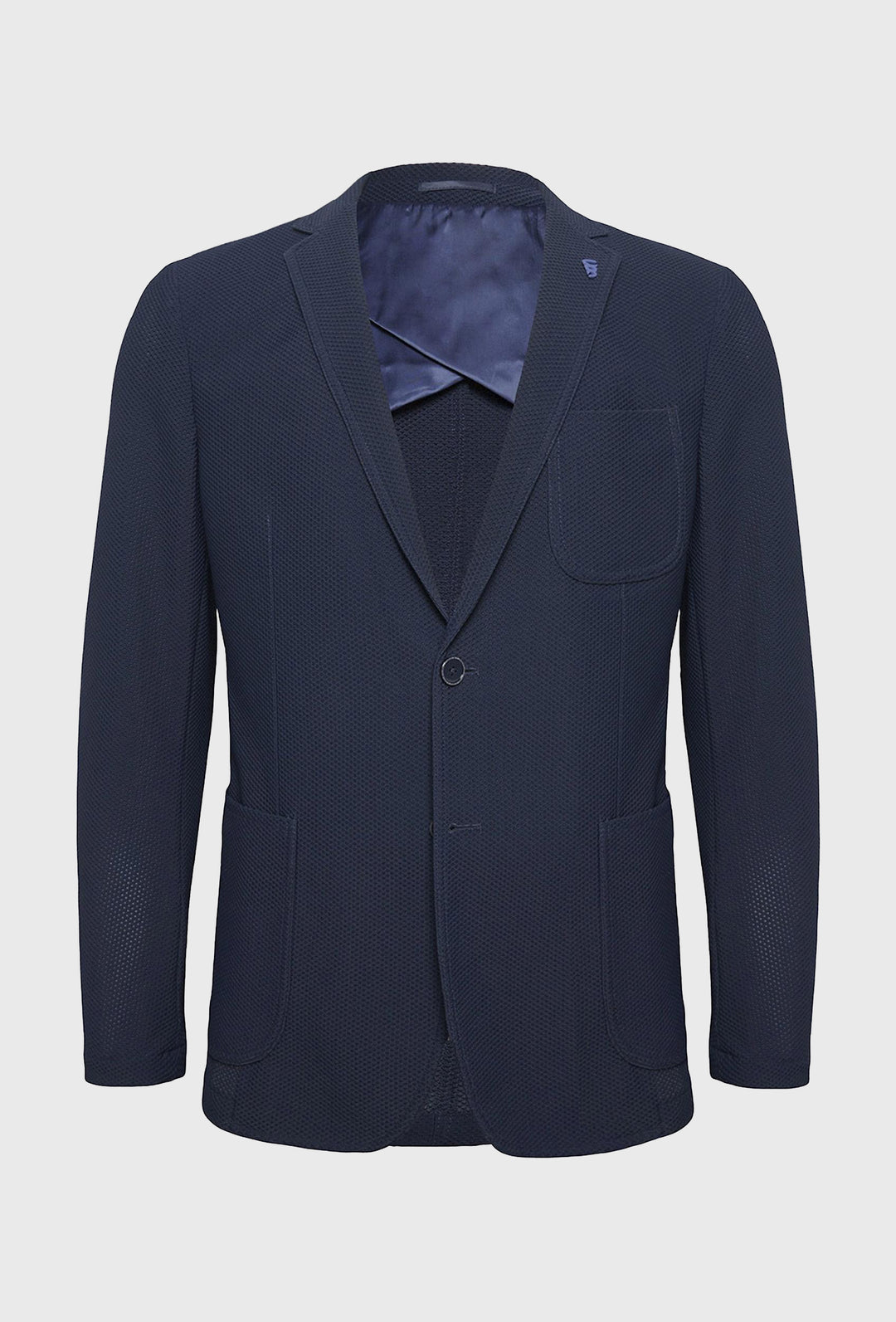 Granatowa marynarka męska z elastycznej dzianiny o strukturze