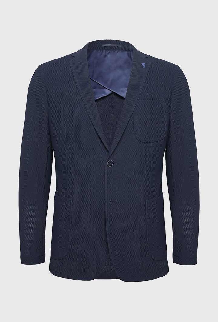 Granatowa marynarka męska z elastycznej dzianiny o strukturze