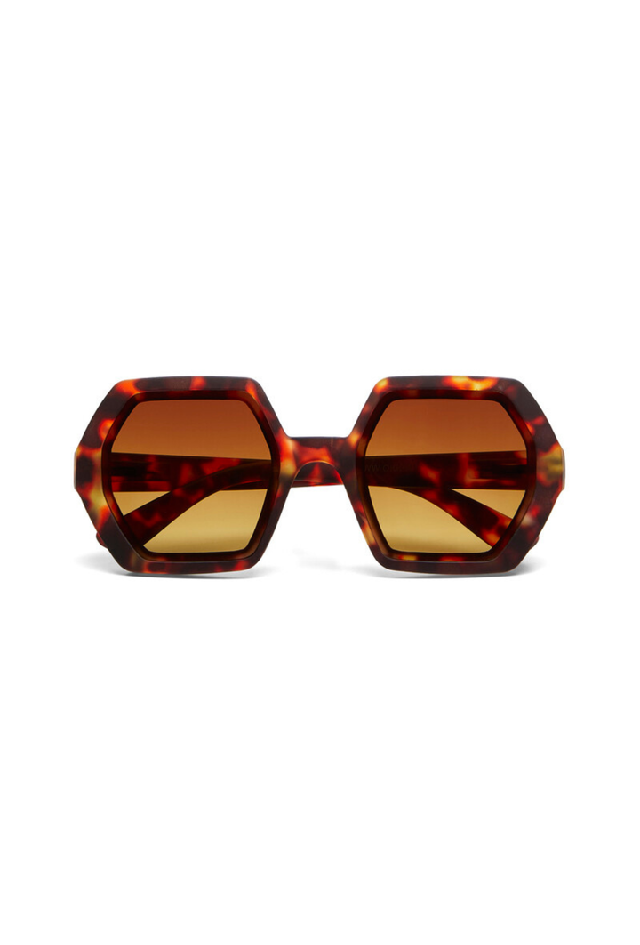 Geometryczne okulary przeciwsłoneczne w bursztynowym wzorze retro