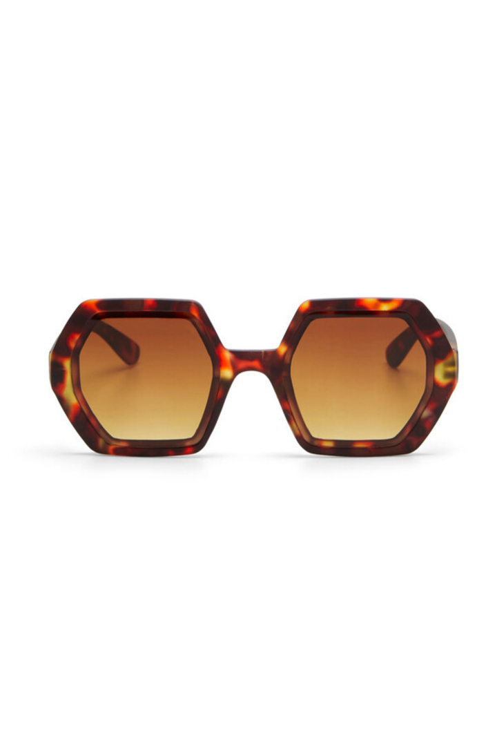 Geometryczne okulary przeciwsłoneczne w bursztynowym wzorze retro