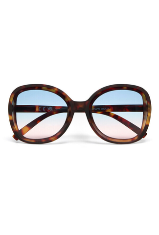 Szylkretowe okulary przeciwsłoneczne z niebiesko-różowymi soczewkami gradalnymi