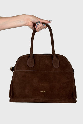 Klasyczny brązowy kuferek Fratelli z miękkiego weluru